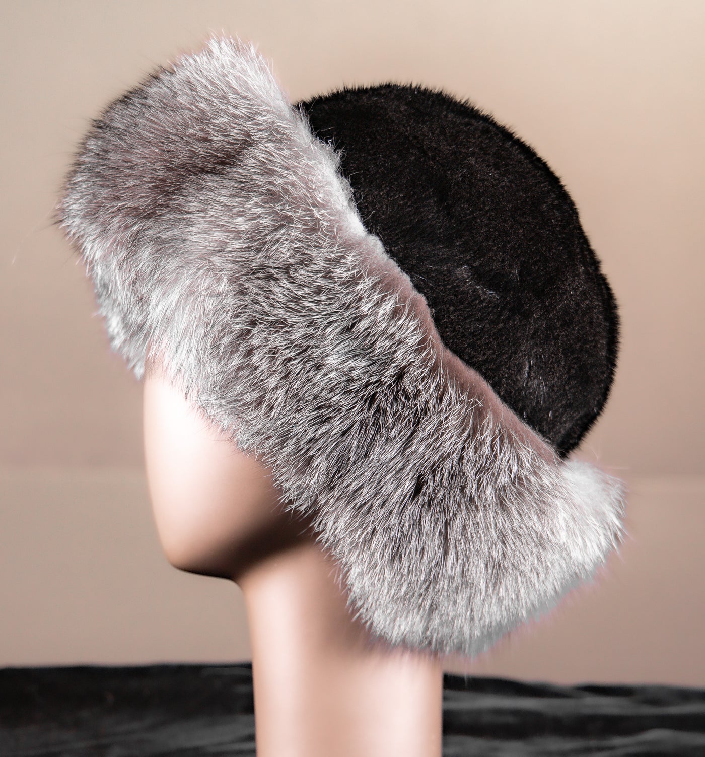 Mink Hat with Indigo Fox Trim