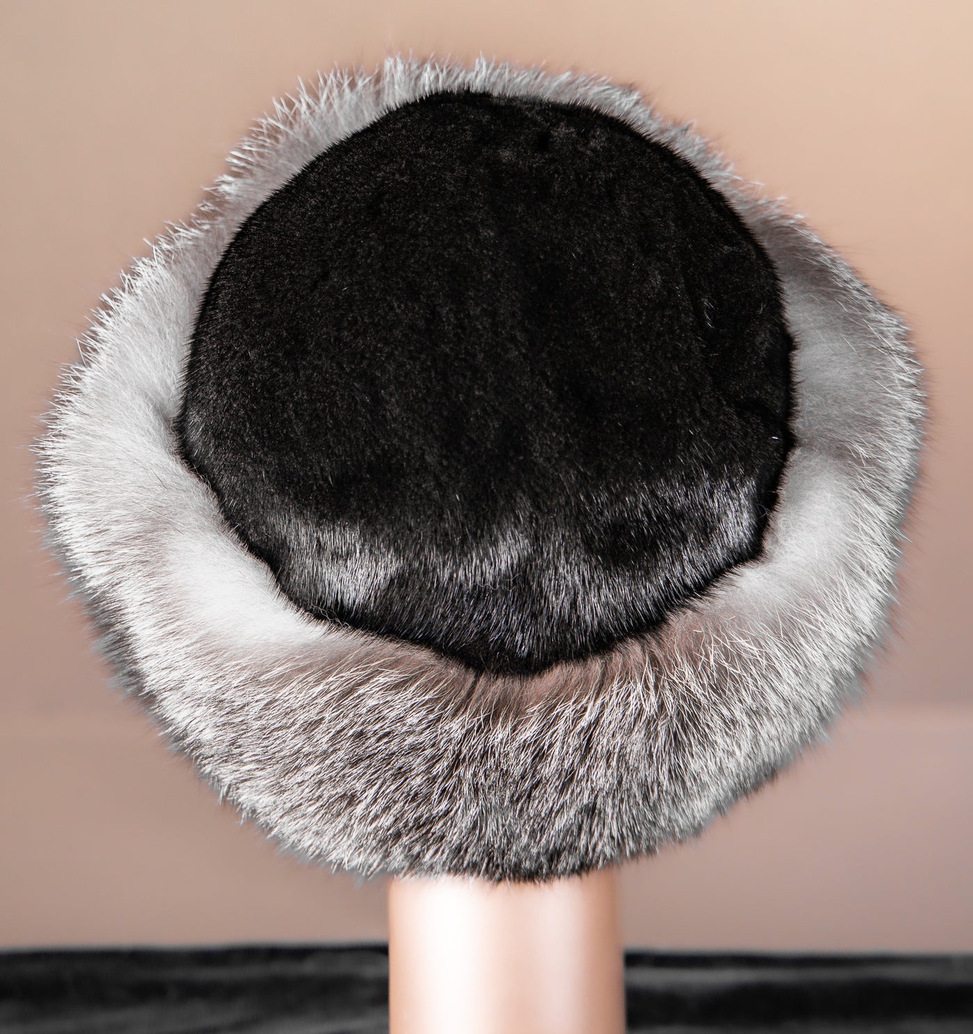 Mink Hat with Indigo Fox Trim