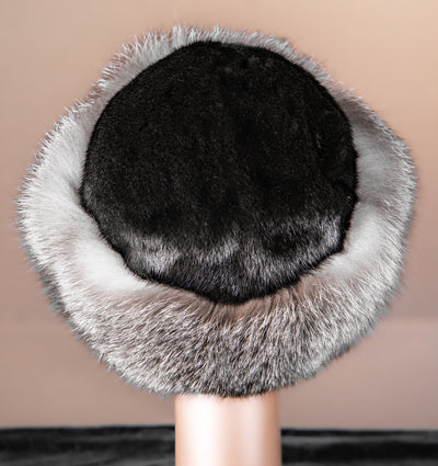 Mink Hat with Indigo Fox Trim