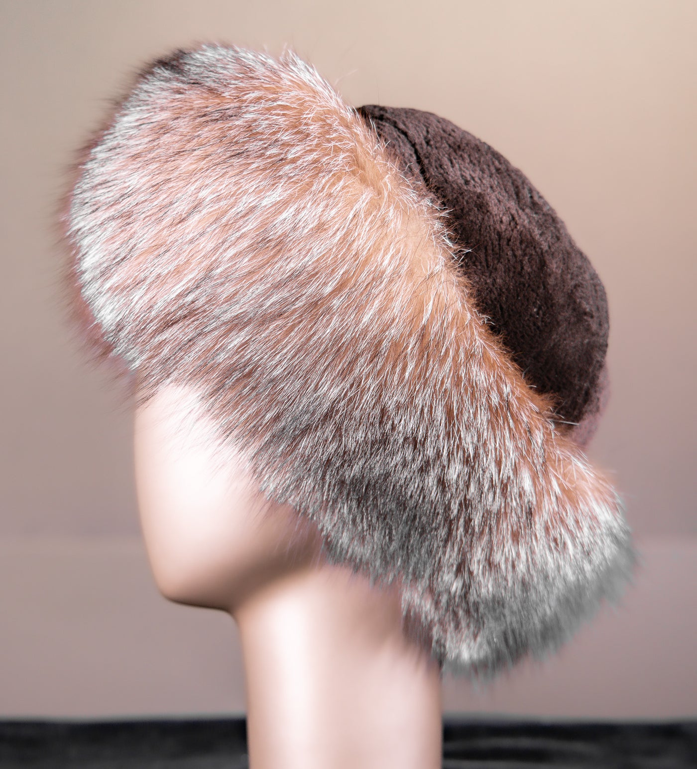 Sheared Beaver Hat with Crystal Fox Trim