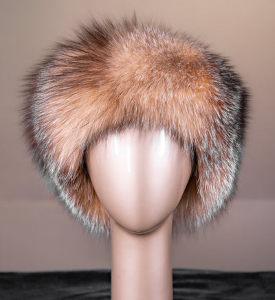 Natural Mahogany Mink Hat with Crystal Fox Trim