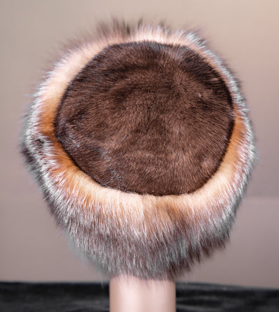Natural Mahogany Mink Hat with Crystal Fox Trim