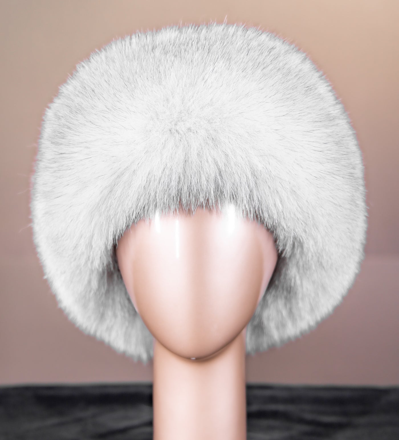 Chinchilla Rex Rabbit Hat with Norwegian Blue Fox Trim