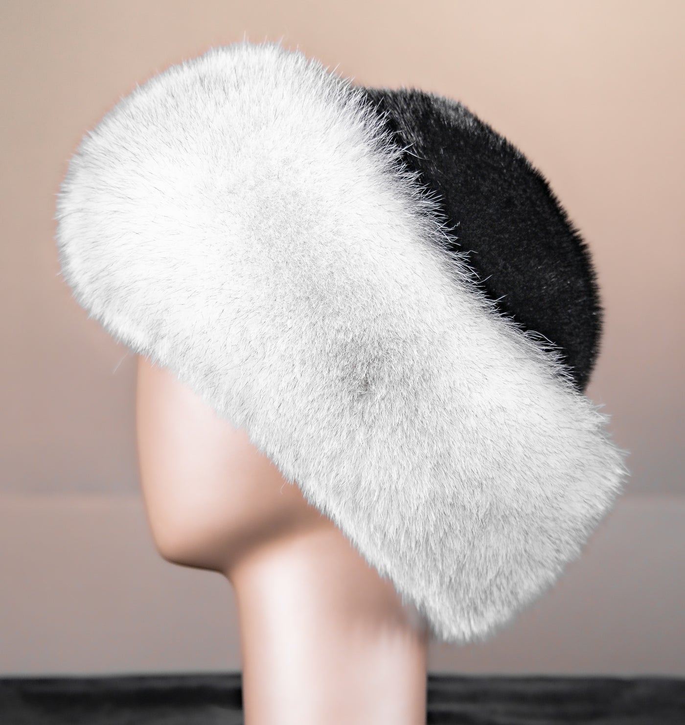 Chinchilla Rex Rabbit Hat with Norwegian Blue Fox Trim