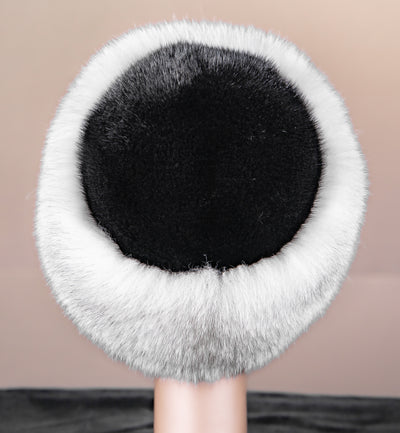 Chinchilla Rex Rabbit Hat with Norwegian Blue Fox Trim