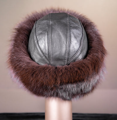 Leather Hat with Fox Trim