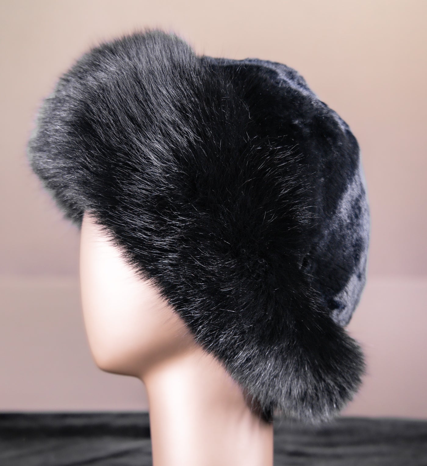 Chinchilla Rex Rabbit Hat with Fur Trim