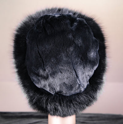 Chinchilla Rex Rabbit Hat with Fur Trim