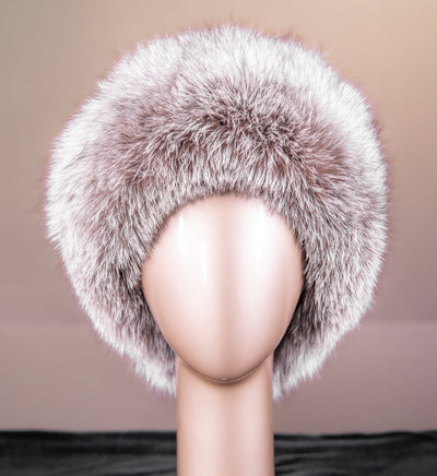 Chinchilla Rex Rabbit Hat with Indigo Fox Trim