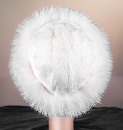 Chinchilla Rex Rabbit Hat with Fox Trim