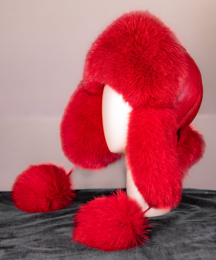 Luxurious Red Fox & Leather Hat Lambskin Leather Trapper Hat with Red Fox Fur Trim | Overland main image 4