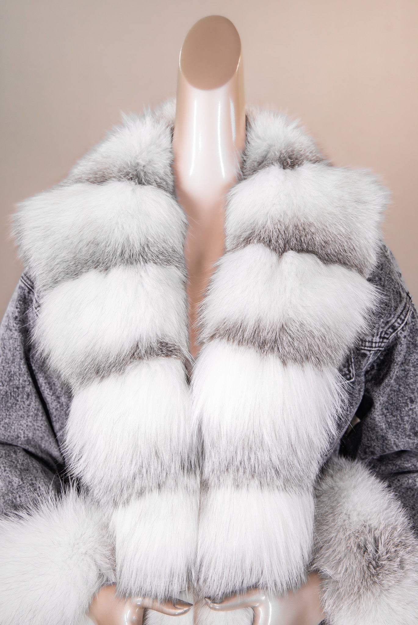 Arctic Marble Cross Fox Denim Jacket
