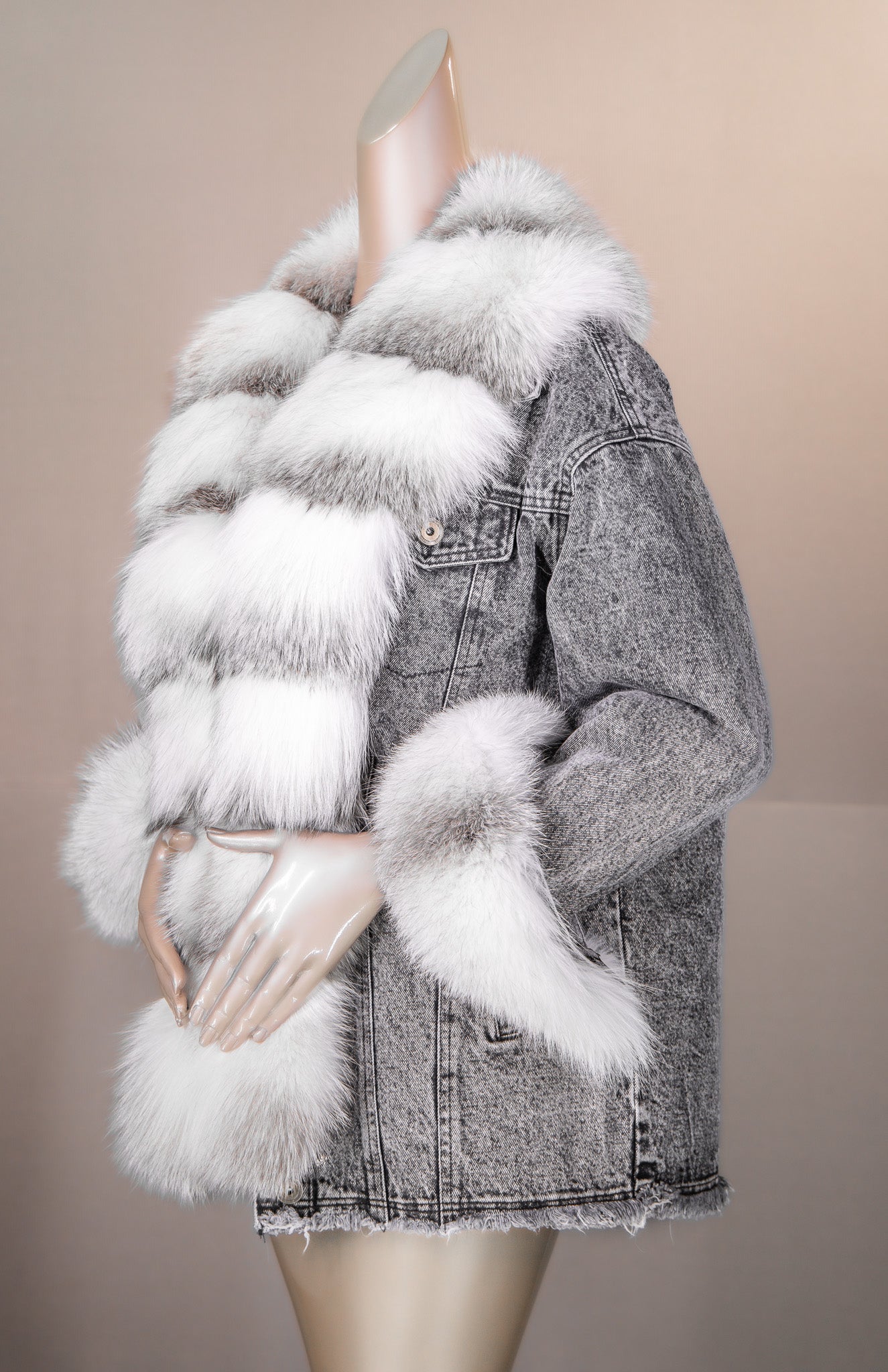 Arctic Marble Cross Fox Denim Jacket