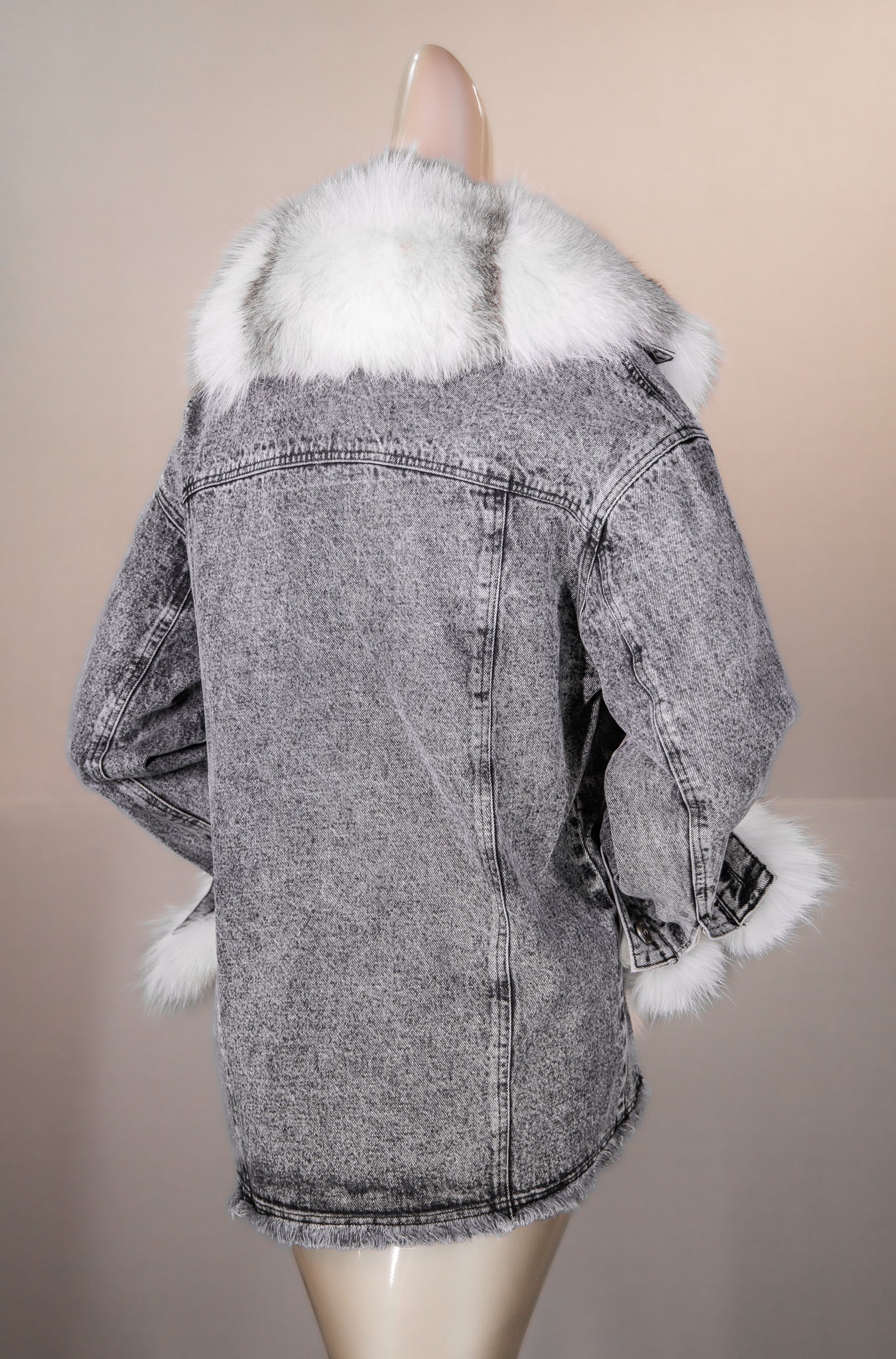 Arctic Marble Cross Fox Denim Jacket