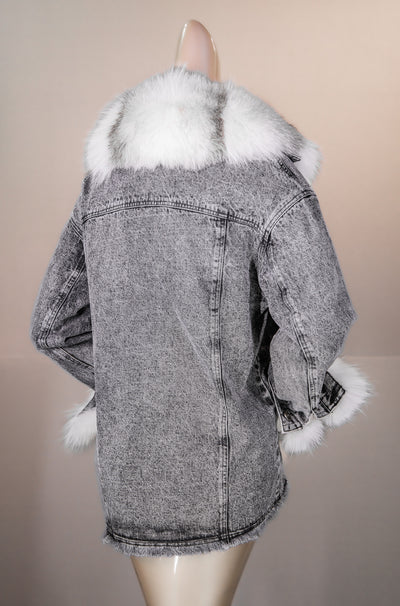 Arctic Marble Cross Fox Denim Jacket
