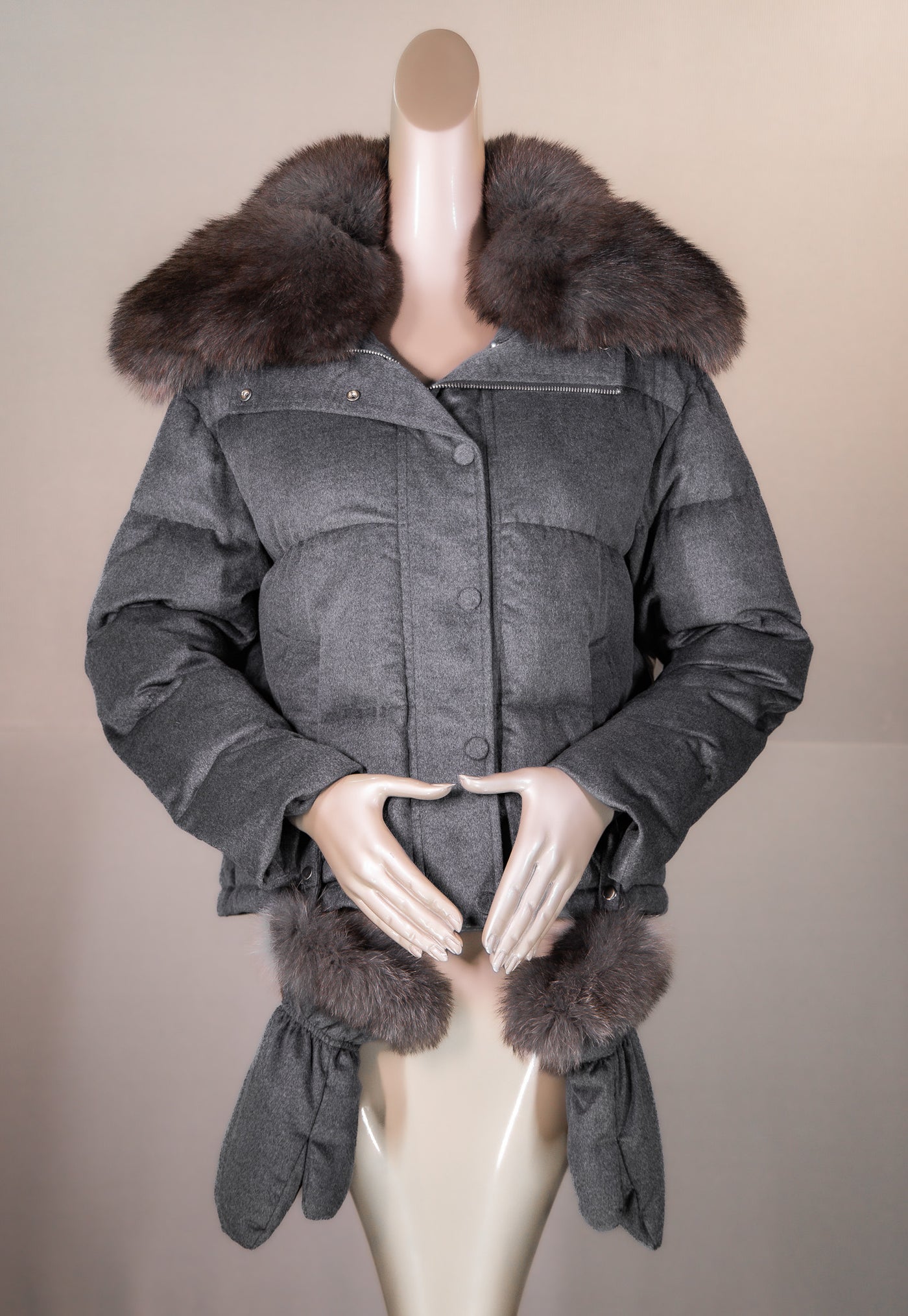 Cashmere Puffer Jacket with Fox