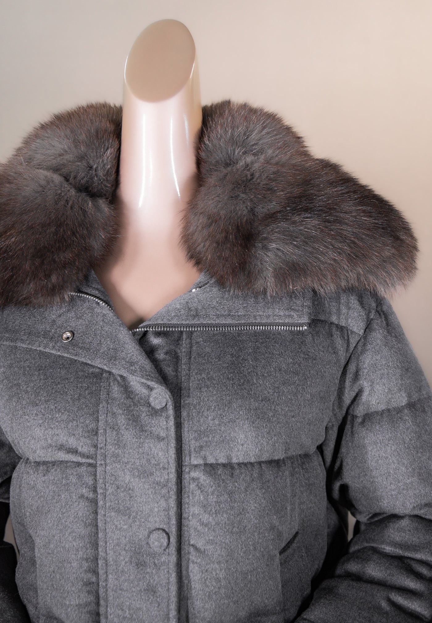 Cashmere Puffer Jacket with Fox