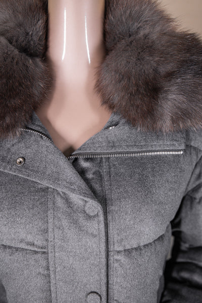 Cashmere Puffer Jacket with Fox