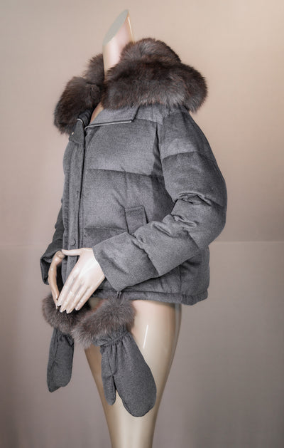 Cashmere Puffer Jacket with Fox