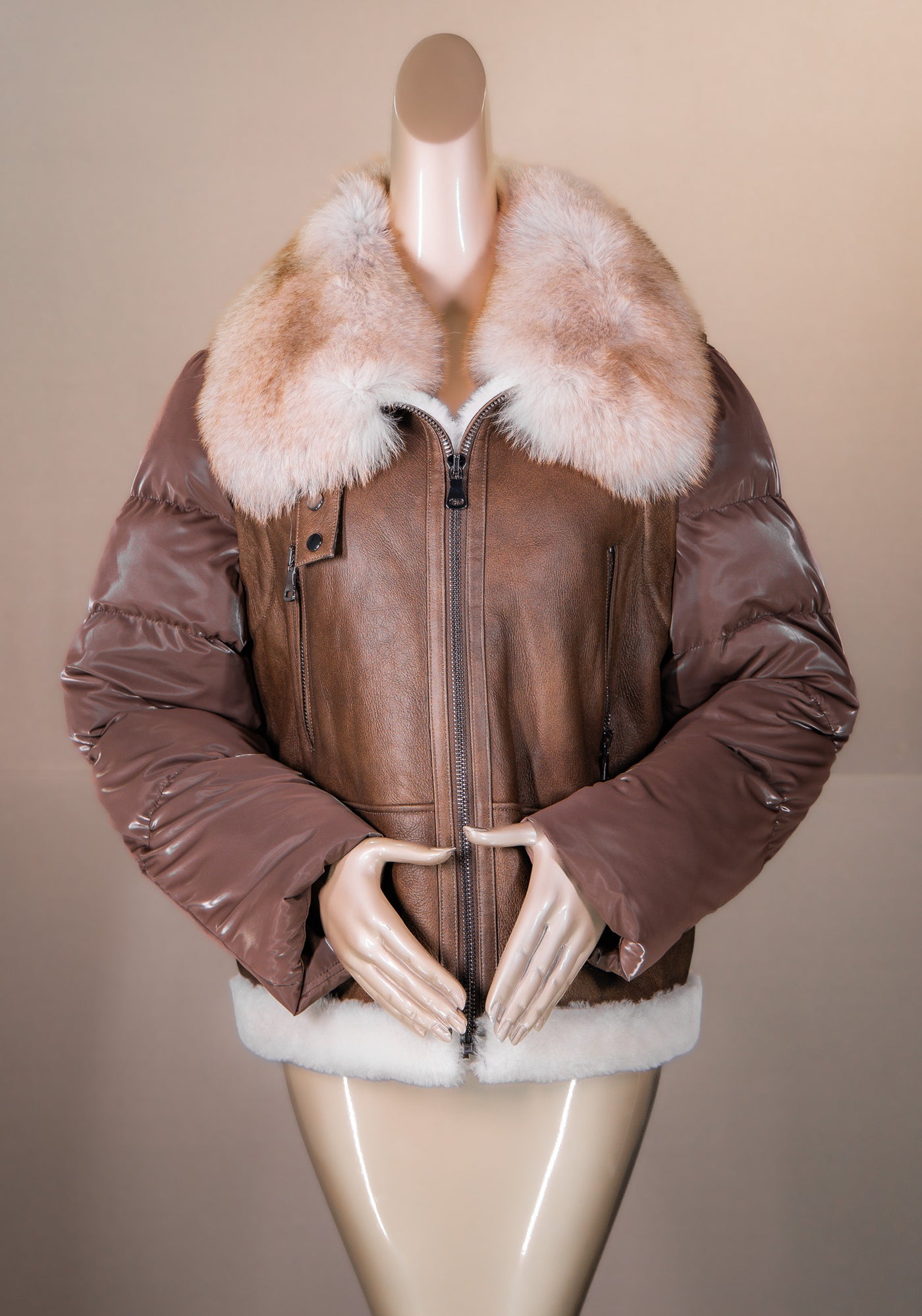 Shearling Bomber with Fox Collar
