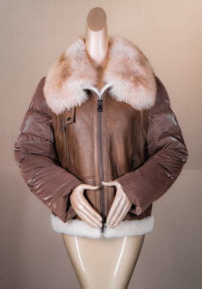 Shearling Bomber with Fox Collar