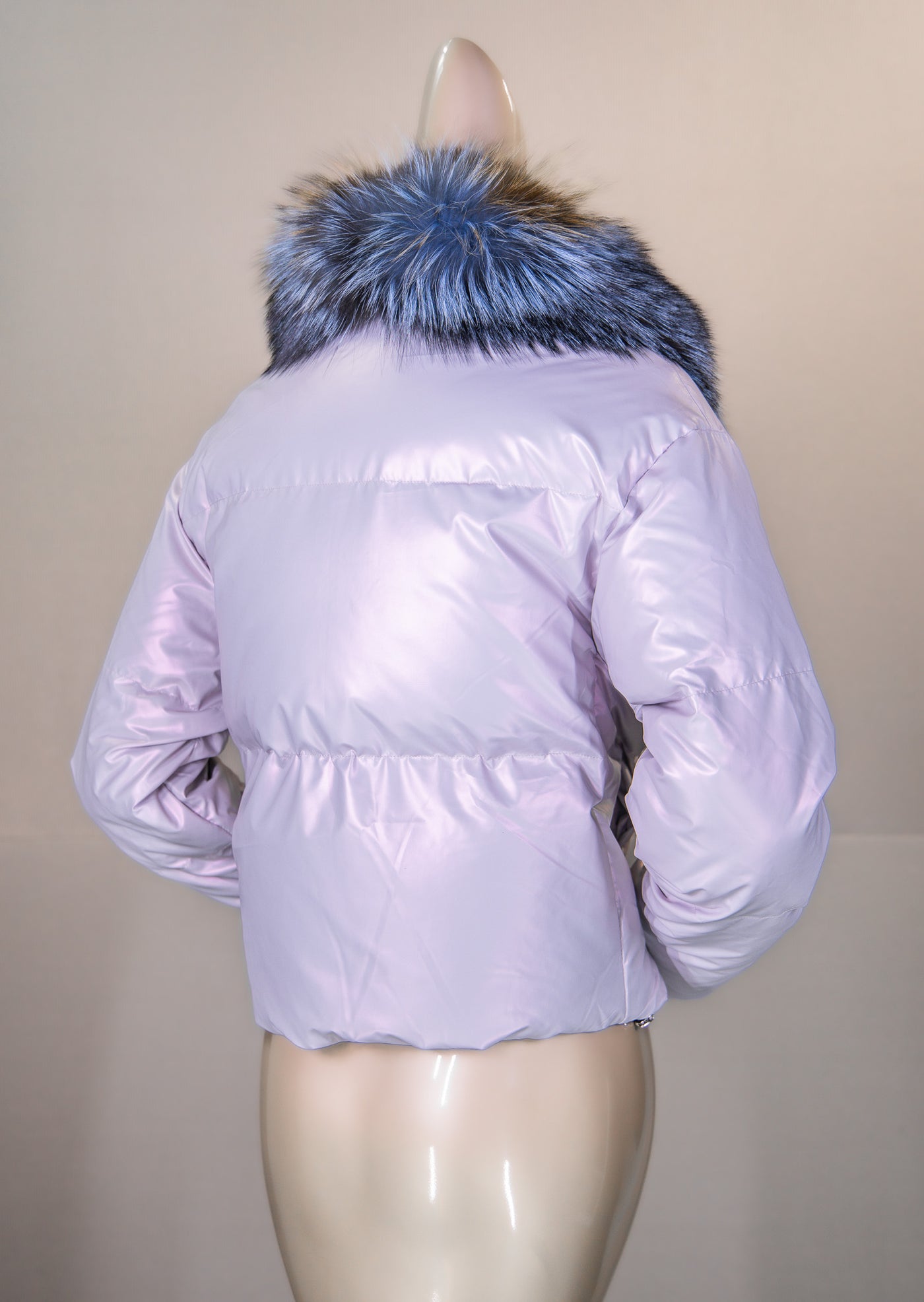 Iridescent Puffer Jacket with Fox Collar