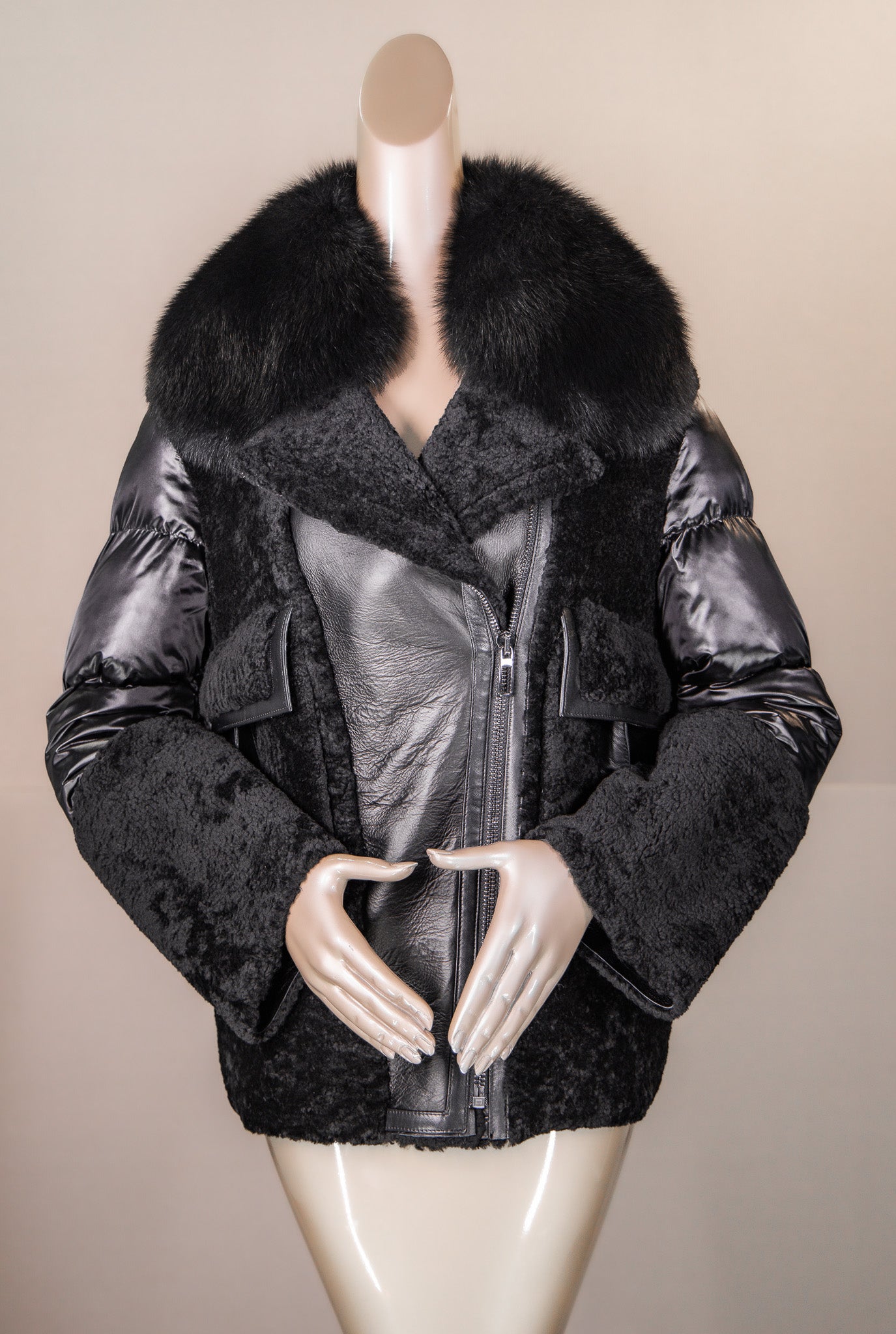 African Lamb Shearling Jacket with Fox Collar