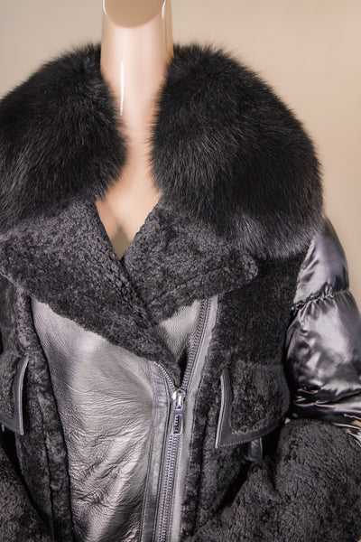 African Lamb Shearling Jacket with Fox Collar
