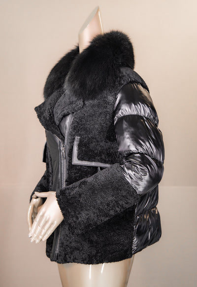 African Lamb Shearling Jacket with Fox Collar