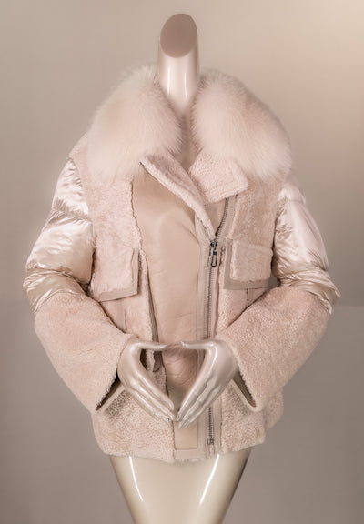 African Lamb Shearling Jacket with Fox Collar