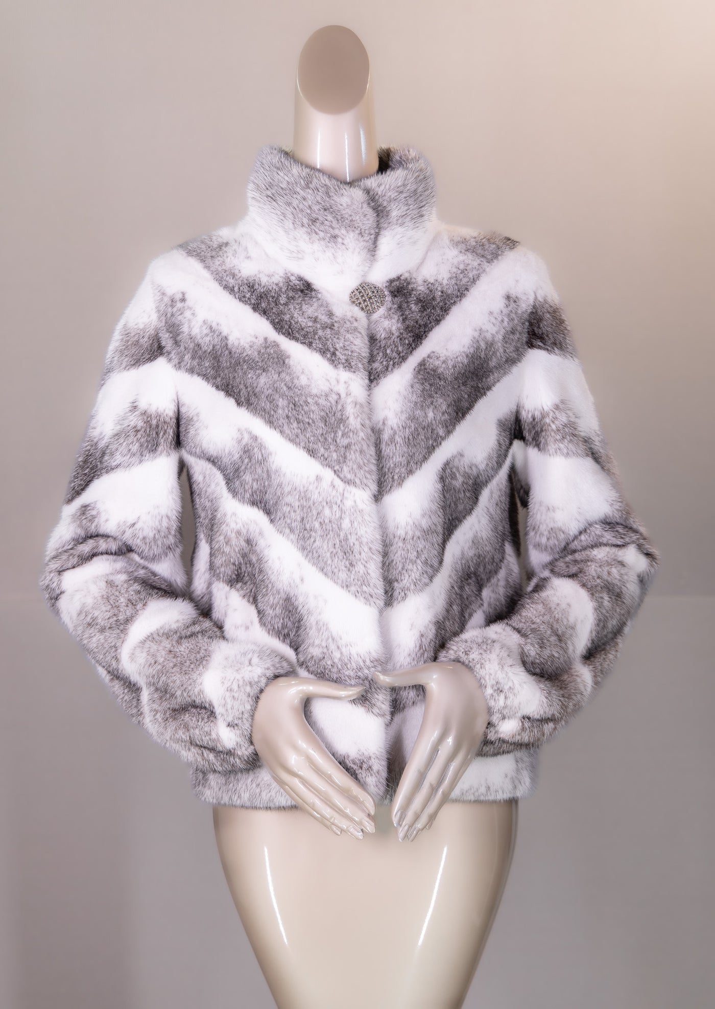 Sectional Chevron-Cut Black Cross Mink Jacket
