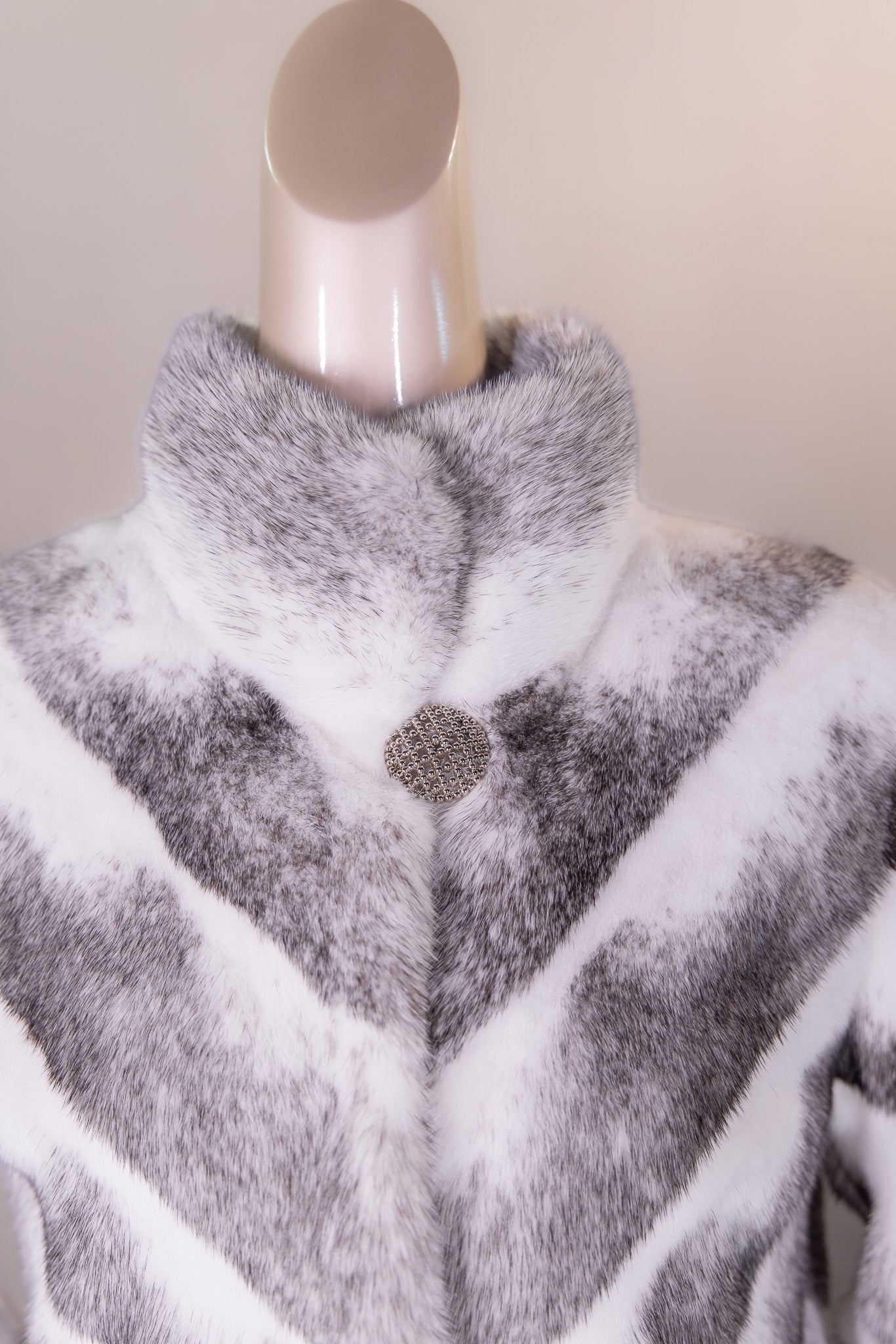 Sectional Chevron-Cut Black Cross Mink Jacket