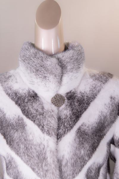 Sectional Chevron-Cut Black Cross Mink Jacket