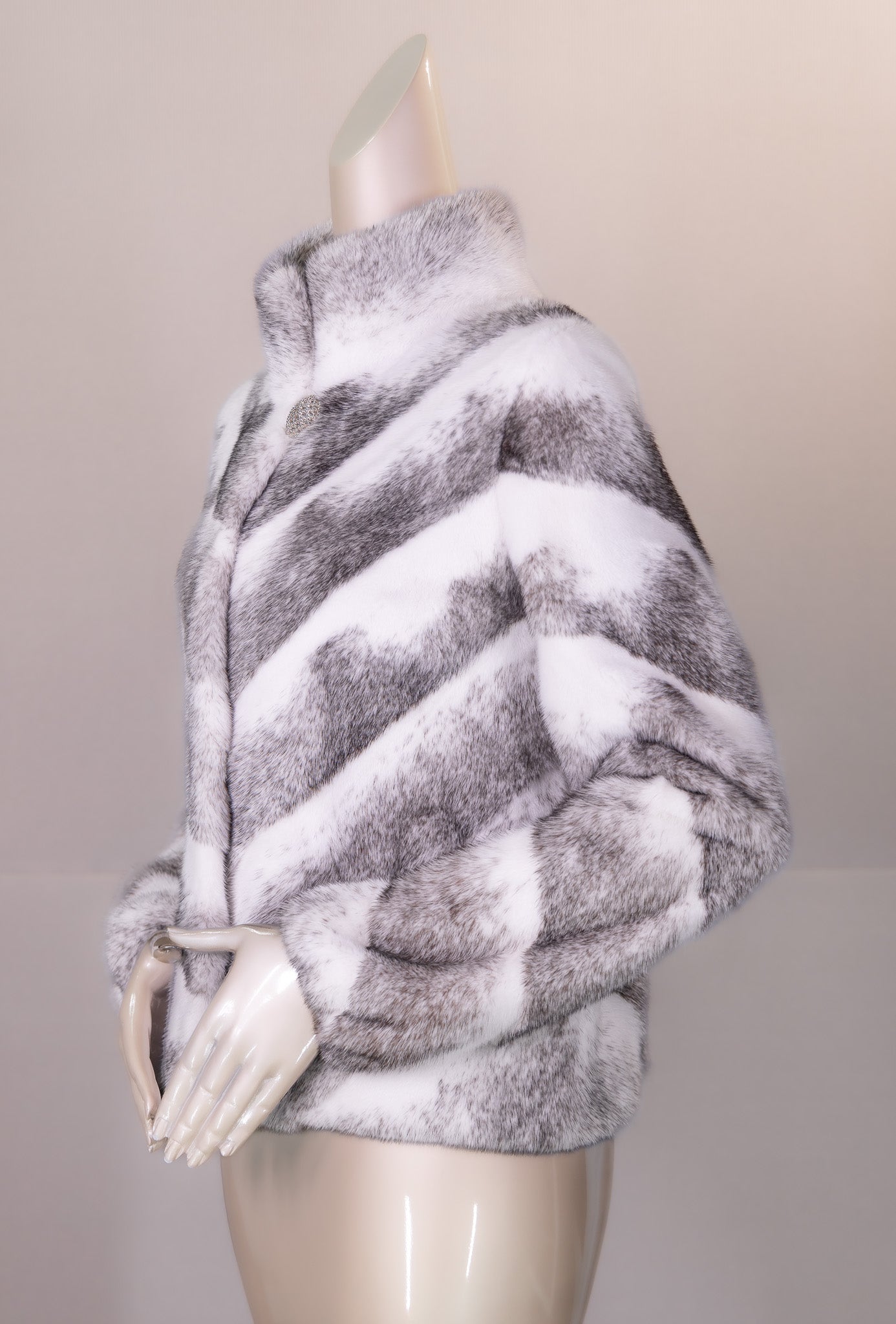 Sectional Chevron-Cut Black Cross Mink Jacket