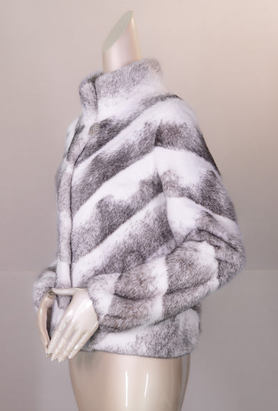 Sectional Chevron-Cut Black Cross Mink Jacket