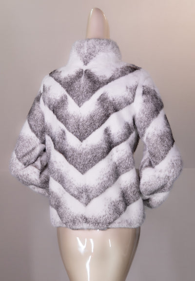 Sectional Chevron-Cut Black Cross Mink Jacket