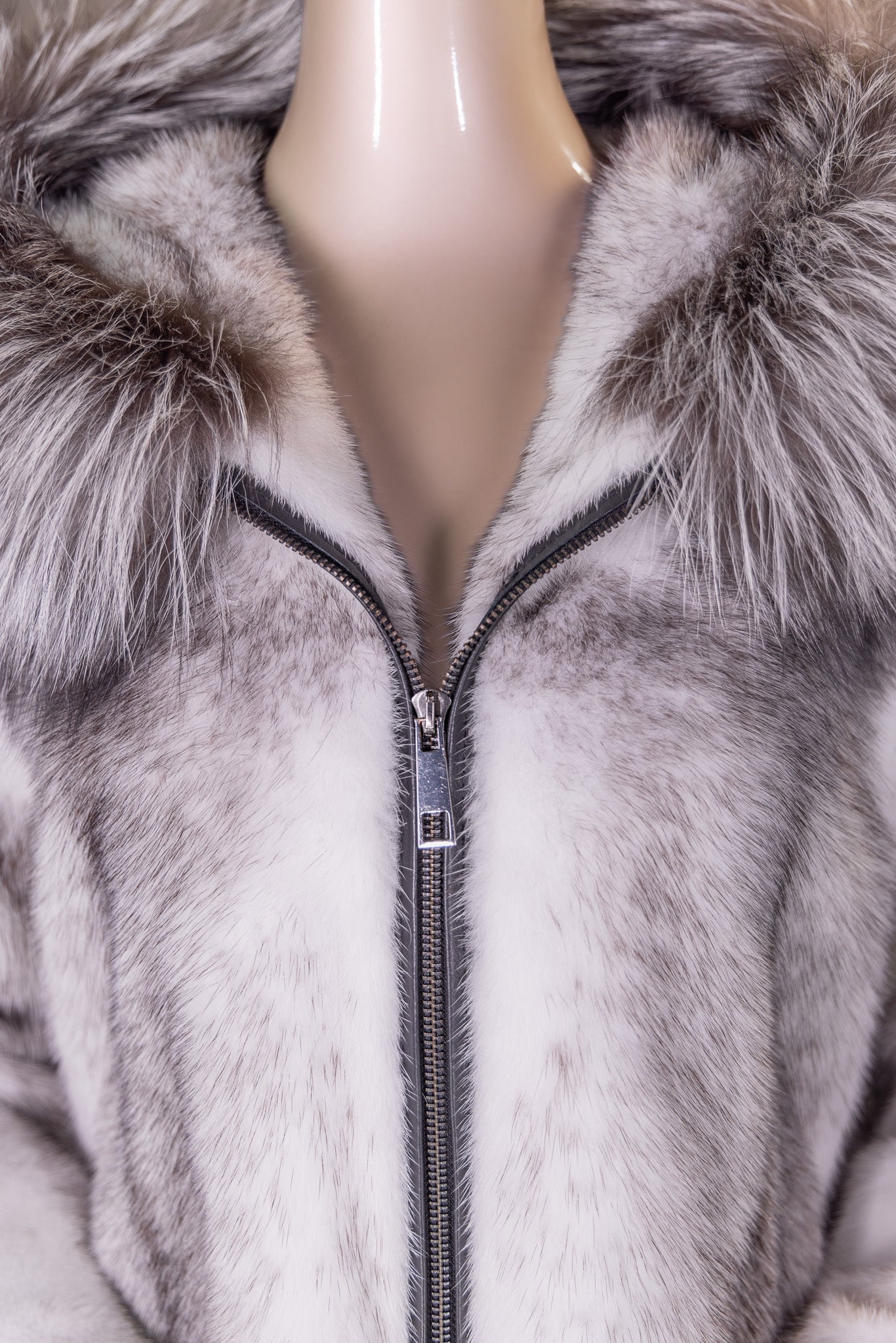 Black Cross Mink Jacket with Silver Fox Hood