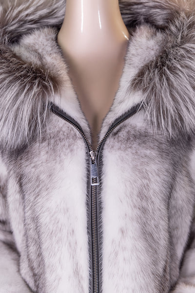 Black Cross Mink Jacket with Silver Fox Hood