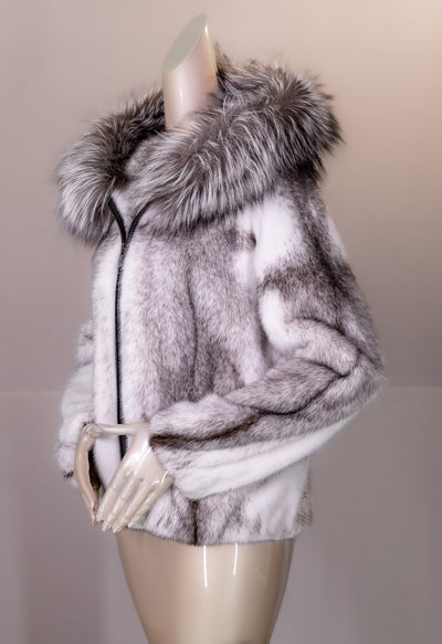 Black Cross Mink Jacket with Silver Fox Hood
