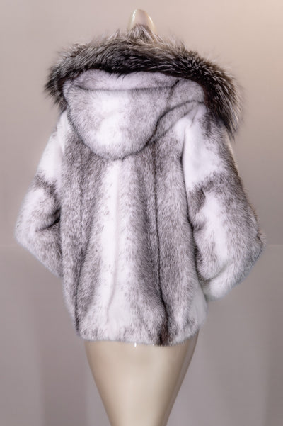 Black Cross Mink Jacket with Silver Fox Hood