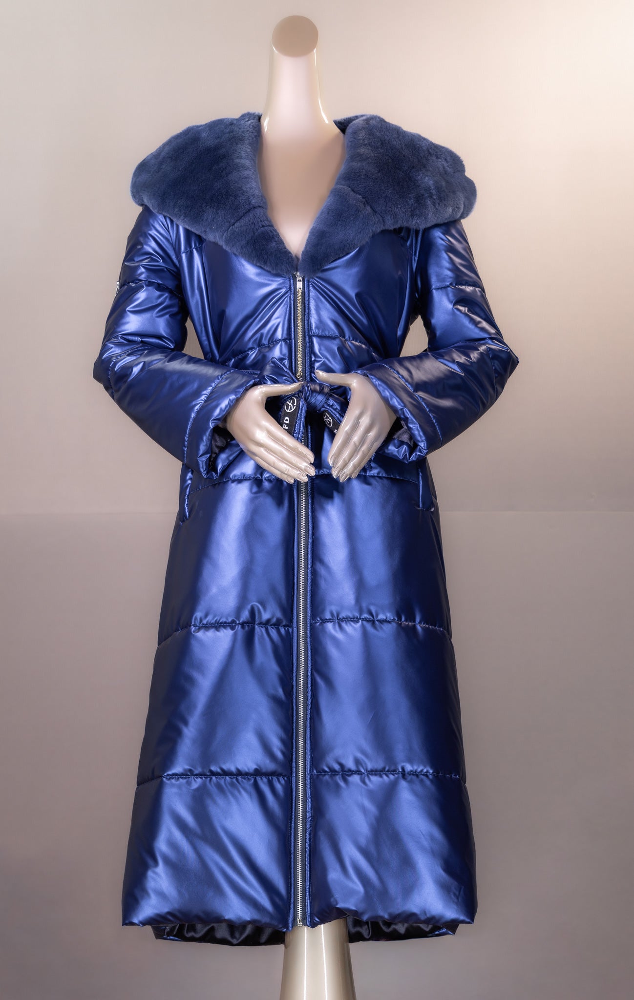 Hooded Puffer Car Coat with Chinchilla Rex Rabbit