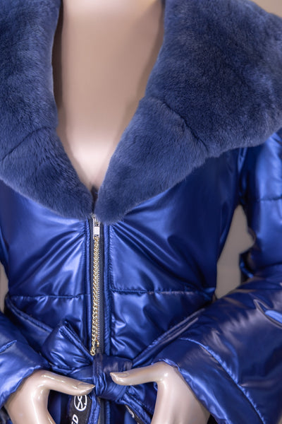 Hooded Puffer Car Coat with Chinchilla Rex Rabbit