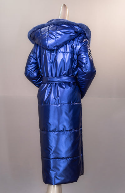 Hooded Puffer Car Coat with Chinchilla Rex Rabbit