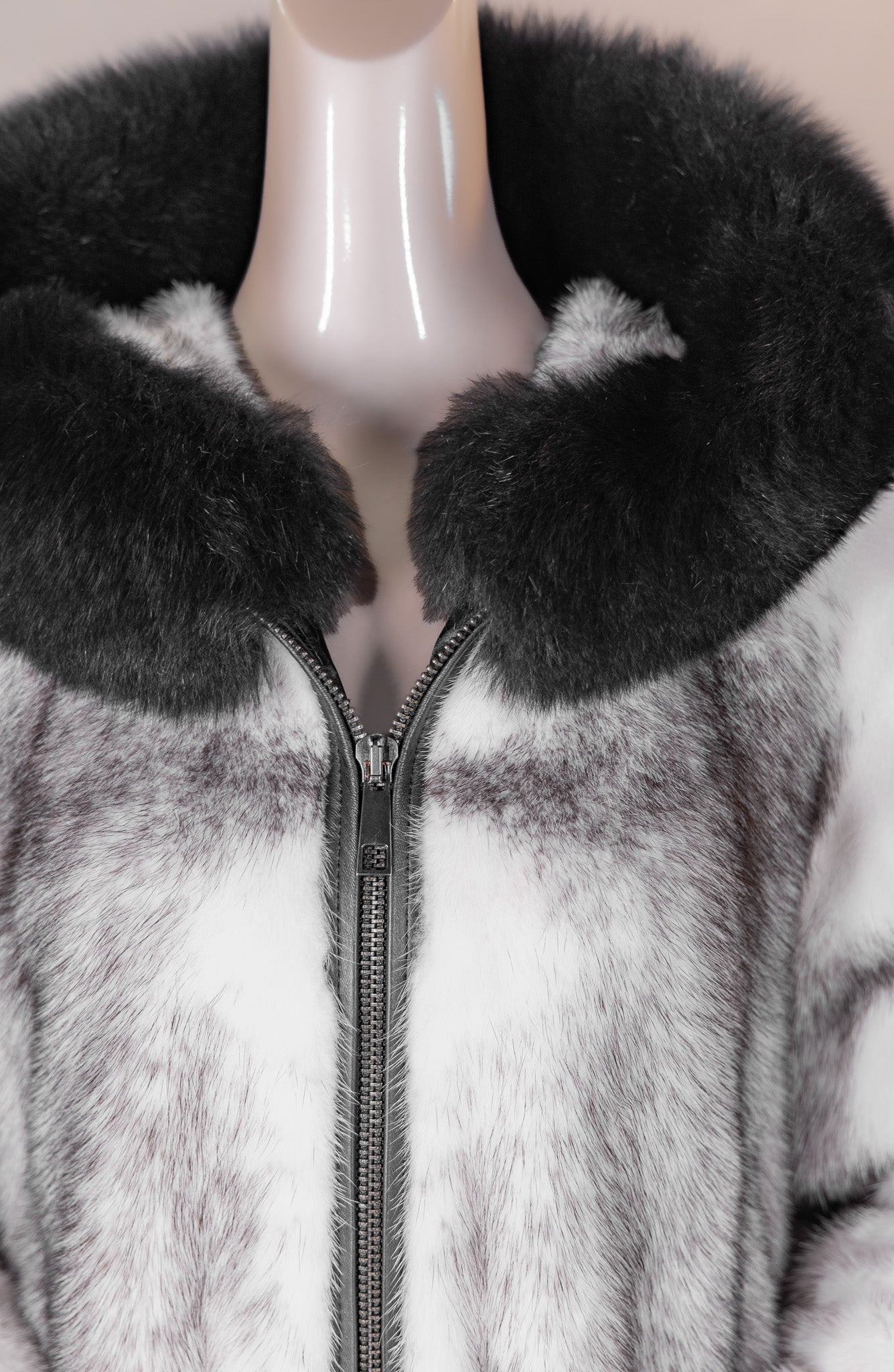 Black Cross Mink Bomber with Fox-Trimmed Hood