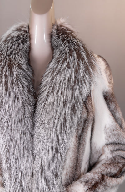Black Cross Mink Coat with Natural Silver Fox Trim