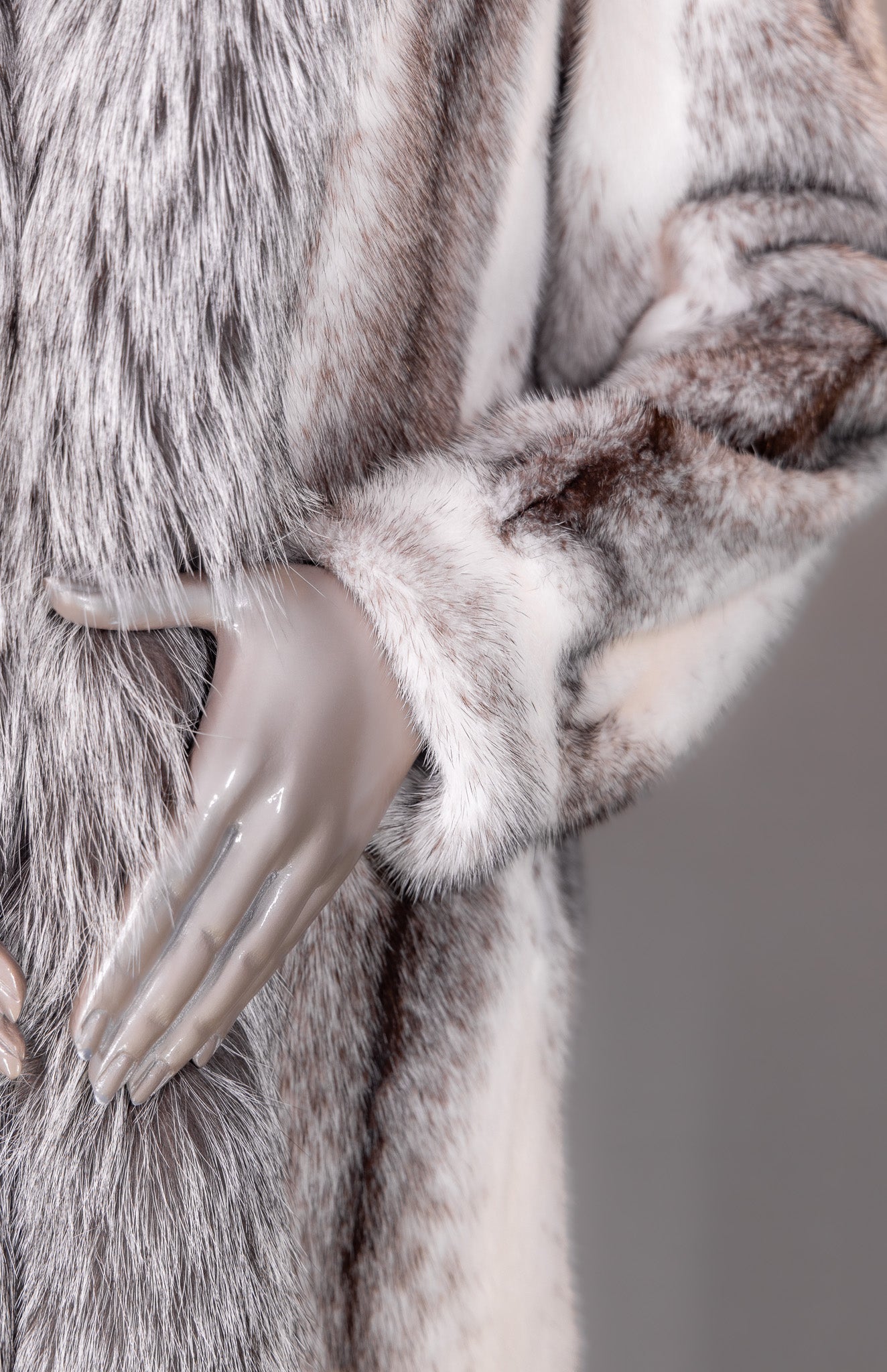Black Cross Mink Coat with Natural Silver Fox Trim