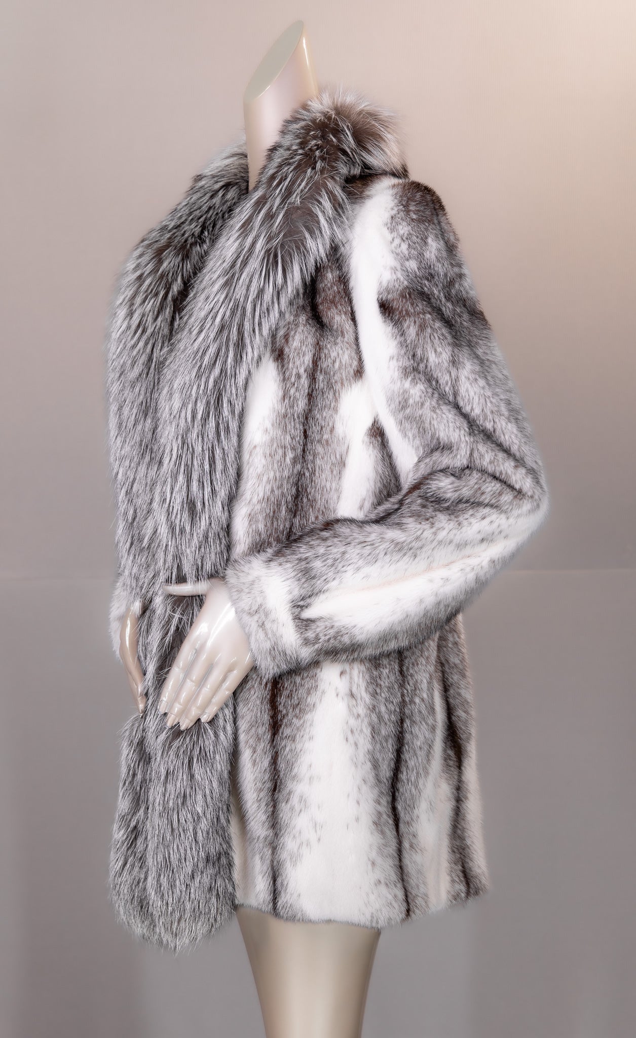 Black Cross Mink Coat with Natural Silver Fox Trim