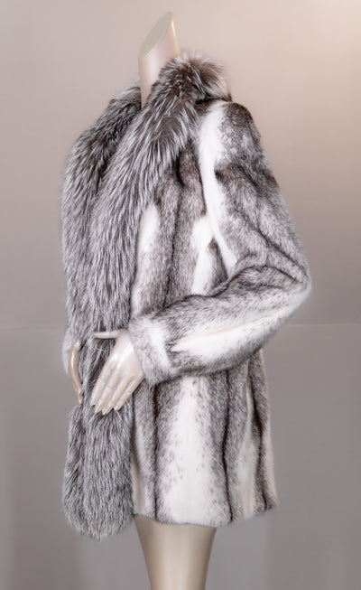 Black Cross Mink Coat with Natural Silver Fox Trim