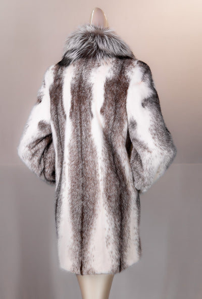 Black Cross Mink Coat with Natural Silver Fox Trim