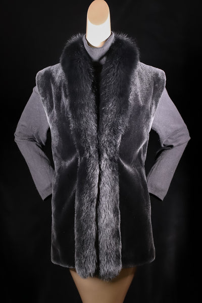 Sheared Mink Reversible to Gortex Rainwear Vest with Fox Tuxedo Trim